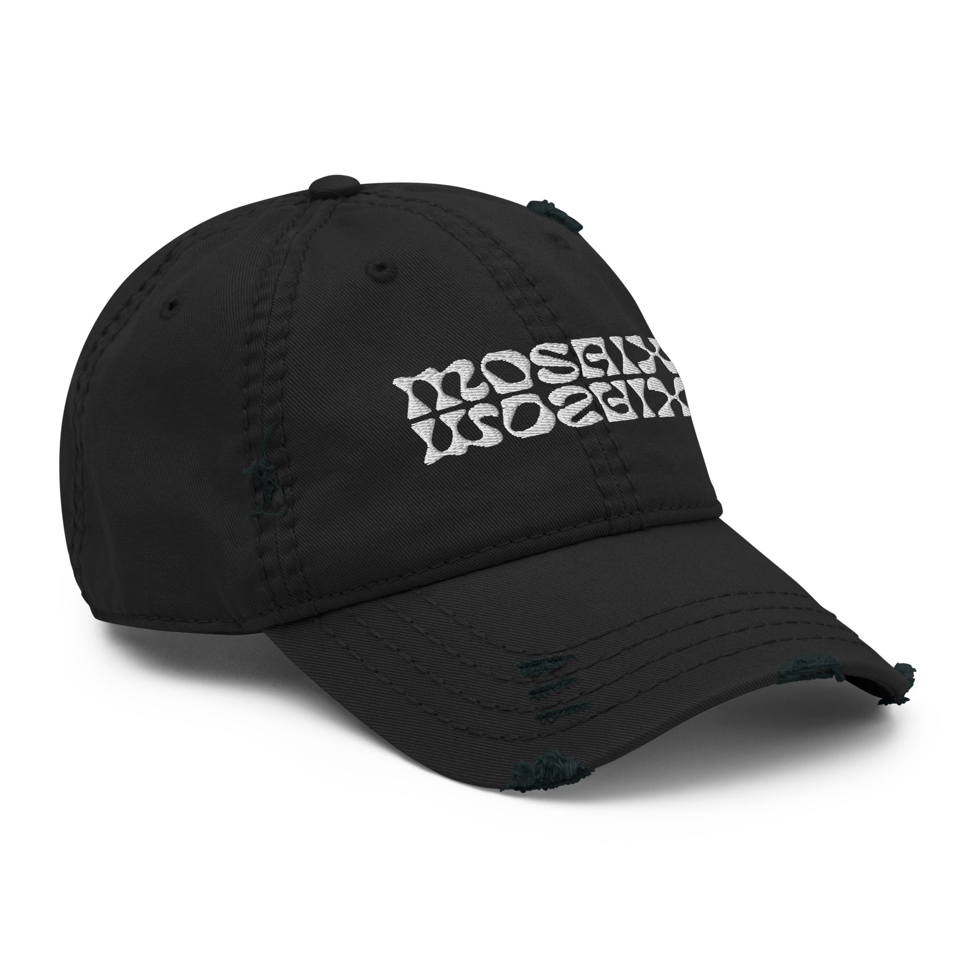 Mosaix Distressed Hat in Black - Premium Cotton Twill Cap with Unique Design