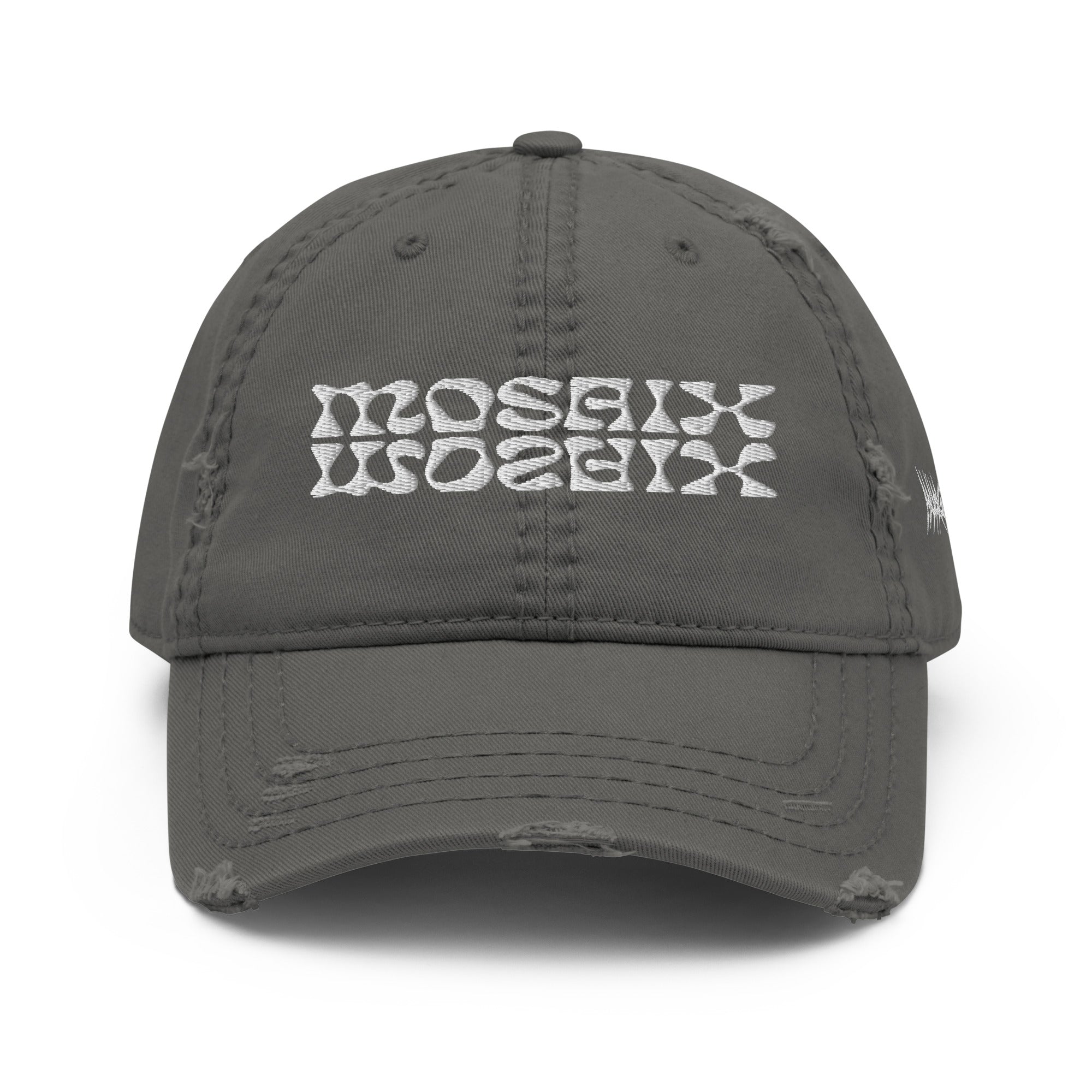 Mosaix Distressed Hat in Charcoal Grey - Premium Cotton Twill Cap with Unique Design