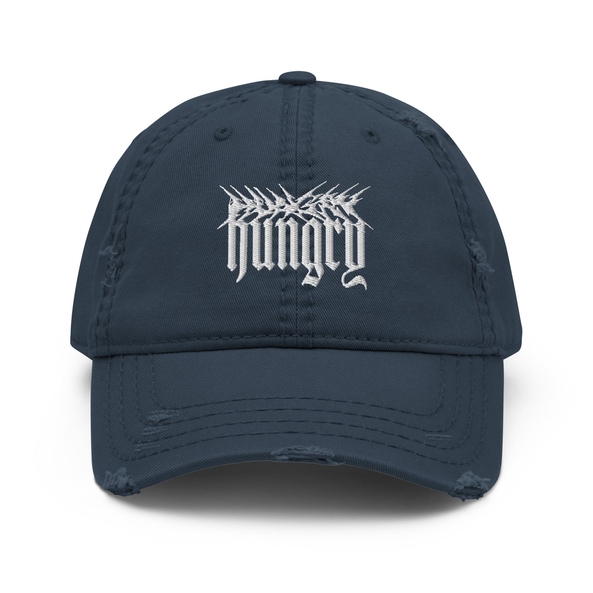 Hungry Collections Distressed Hat in Navy - Front View