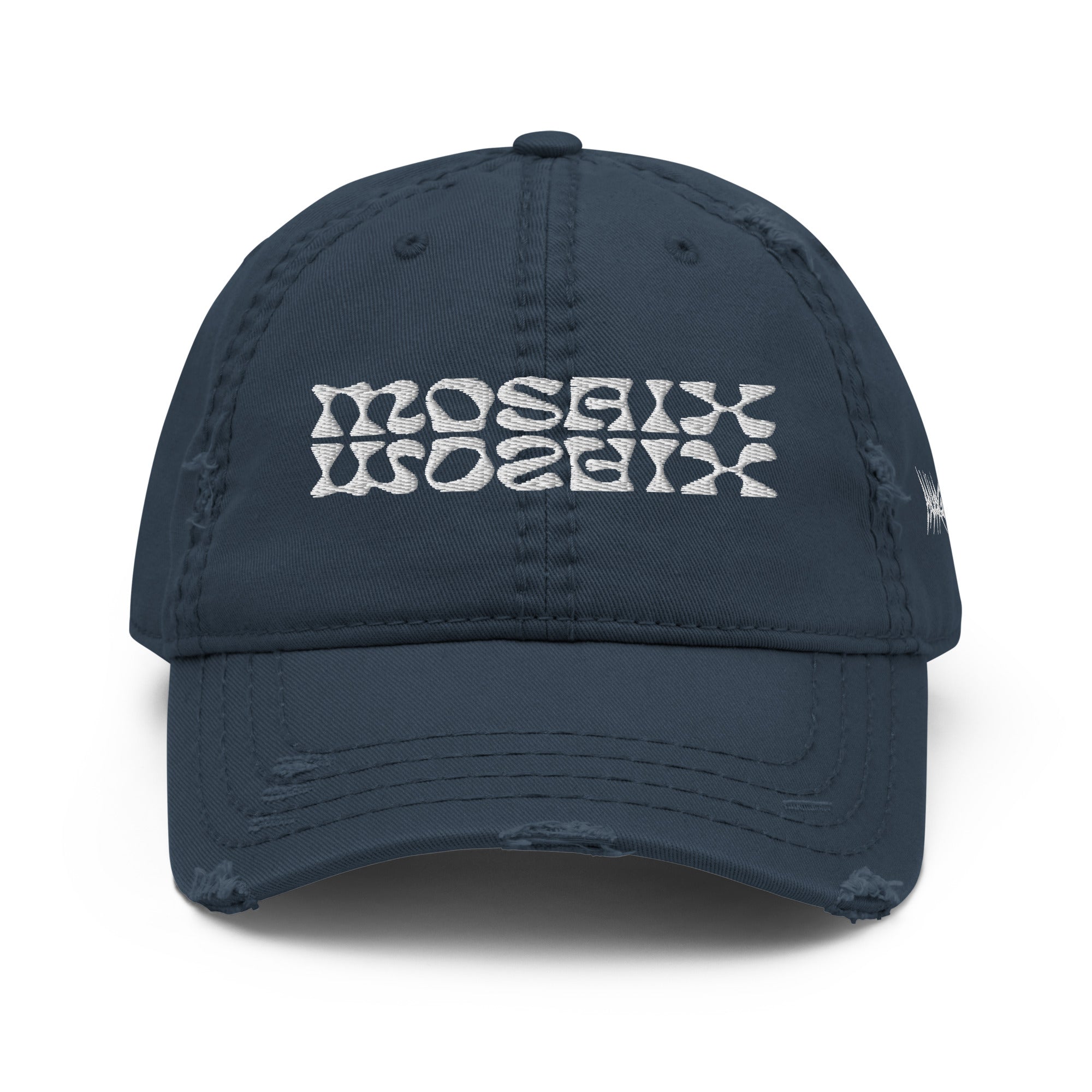 Mosaix Distressed Hat in Navy - Premium Cotton Twill Cap with Unique Design