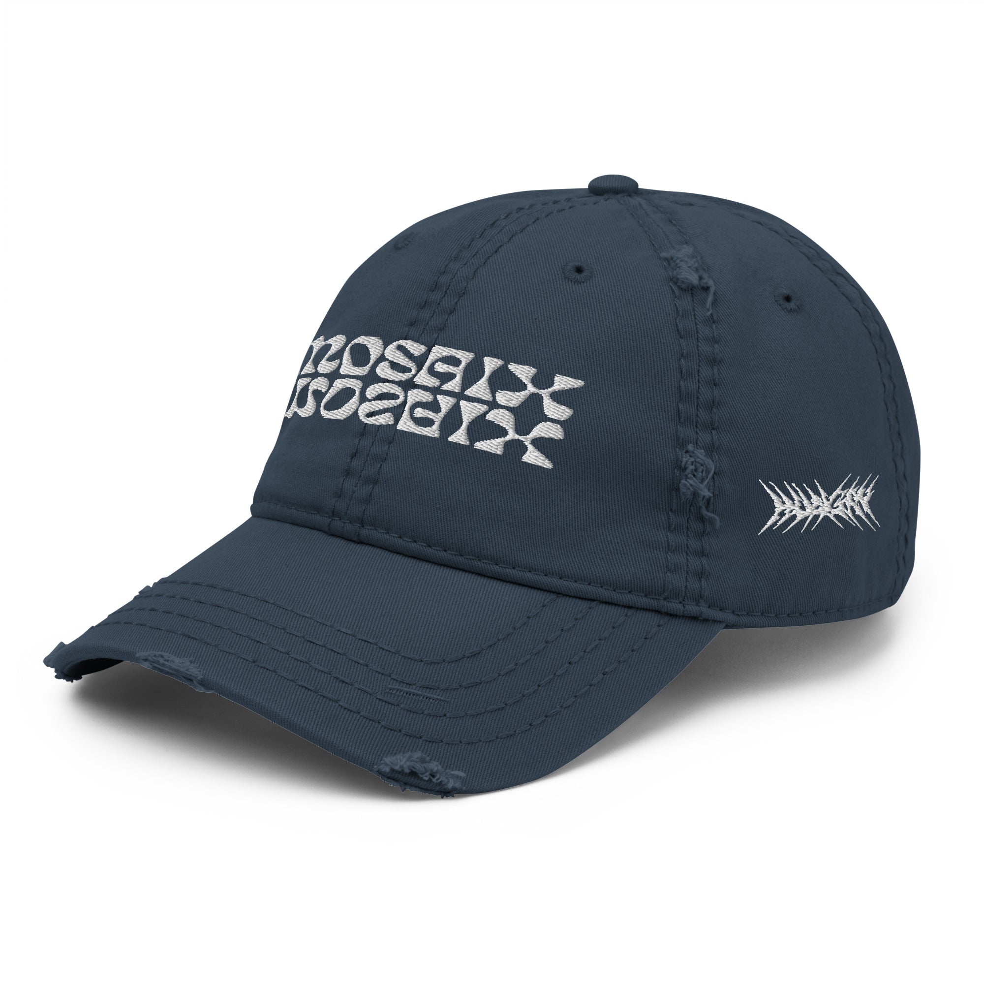 Mosaix Distressed Hat in Navy - Premium Cotton Twill Cap with Unique Design