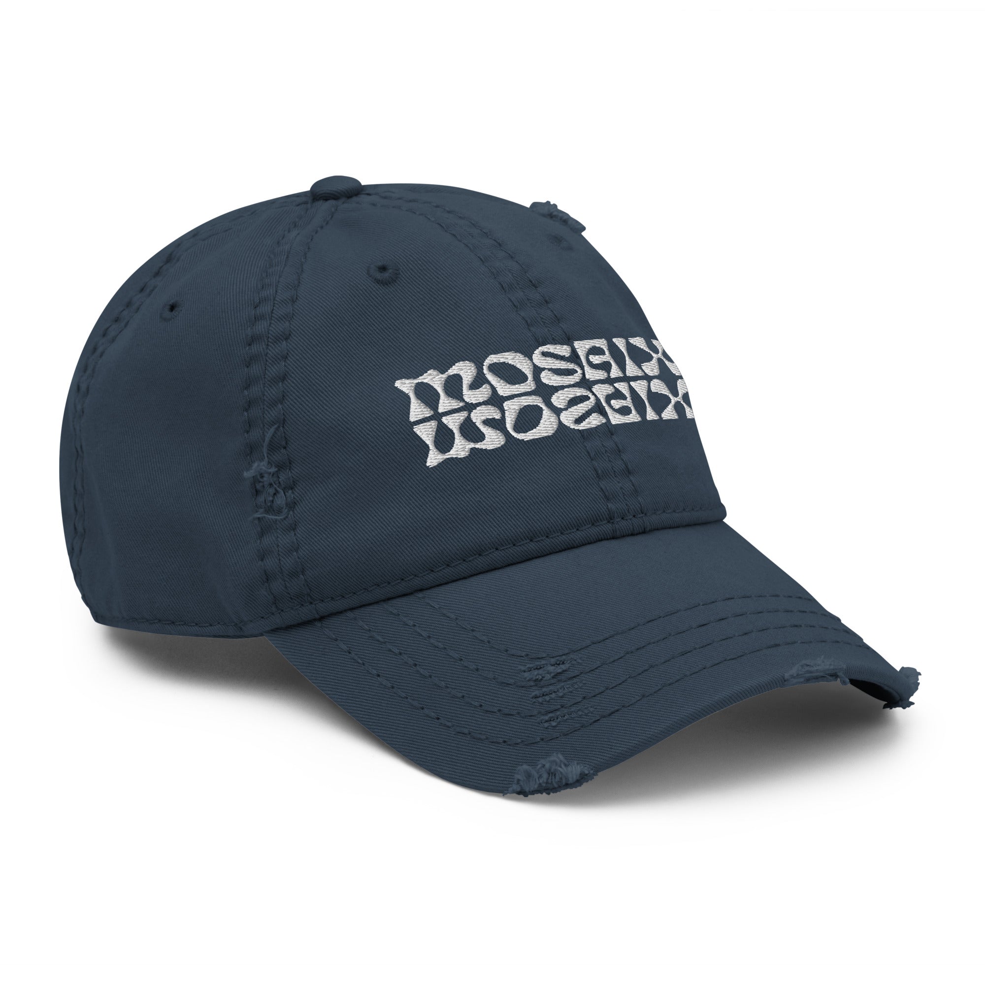 Mosaix Distressed Hat in Navy - Premium Cotton Twill Cap with Unique Design