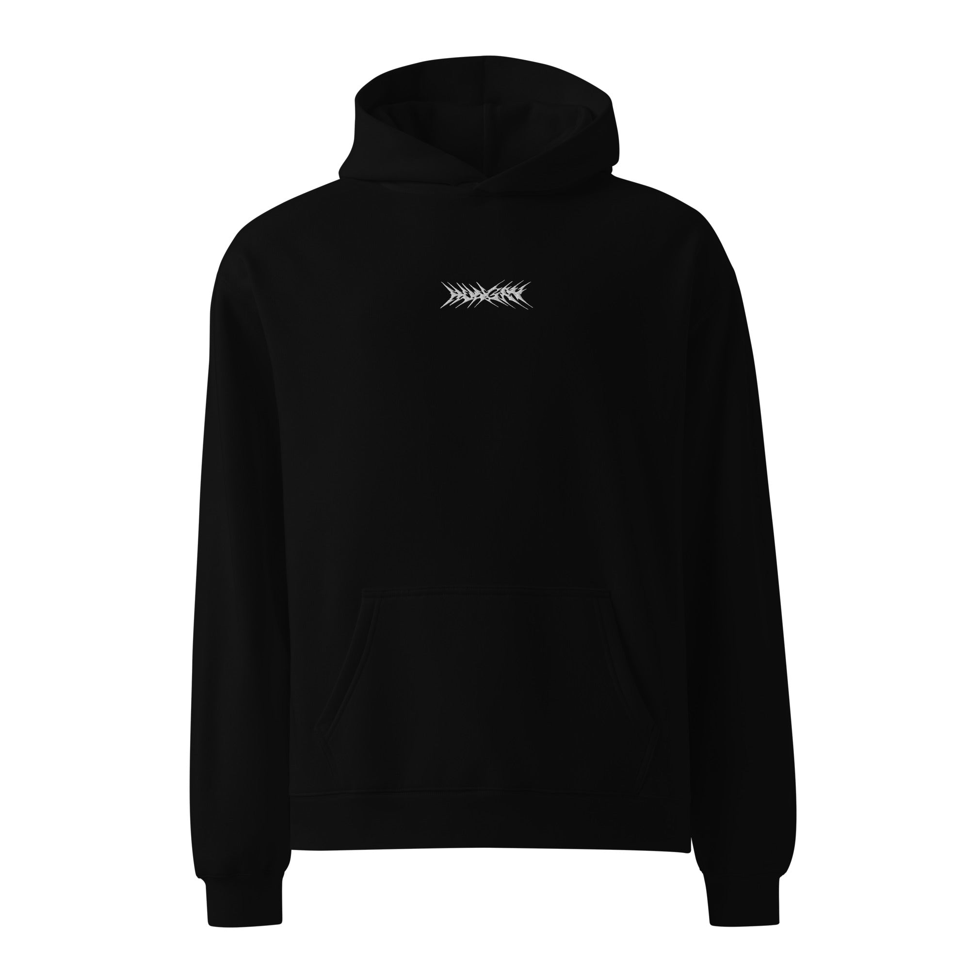 Black Oversized Hoodie from Hungry Collections with logo on the front.